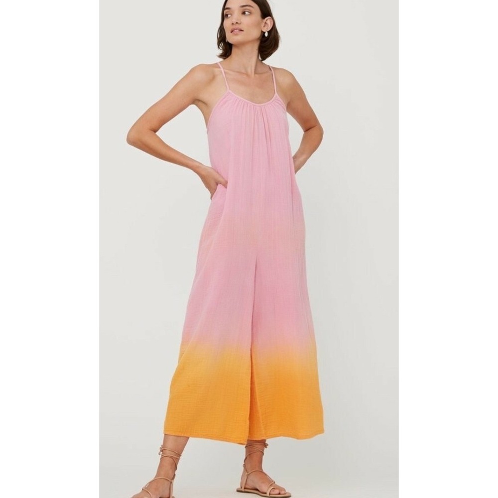 Lacausa Woodstock Jumpsuit Pink Orange Ombre Cotton Gauze Wide Leg S creamsicle